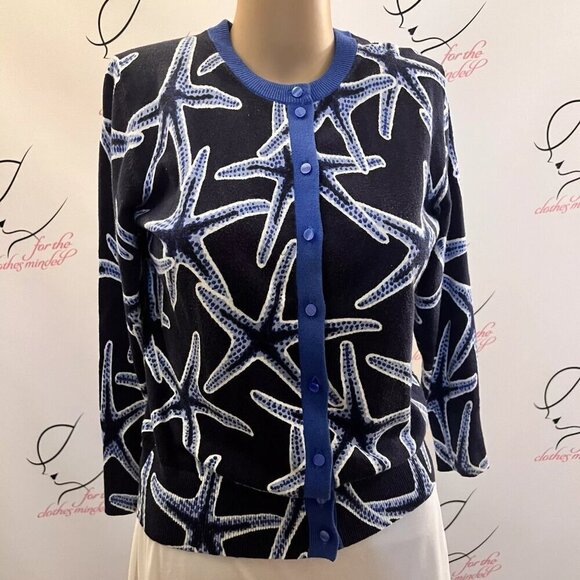 Crown & Ivy. Sz S. Beach Cruise Cotton Blend Starfish Cardigan Sweater. B87 - Picture 1 of 5